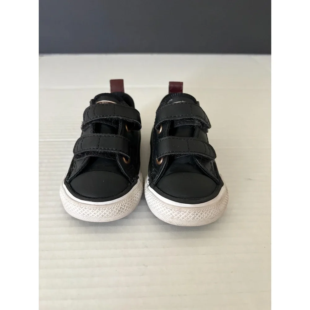 Converse All Star Infant Size 4 Black Double Strap Sneakers EUC Toddler